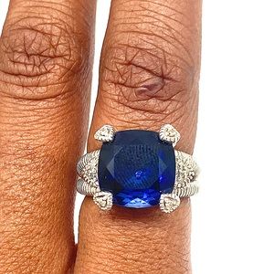 Authentic Judith Ripka Blue Crystal Silver Ring